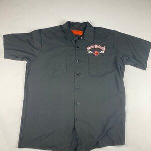 Suicide Machines Speed Shop Flame Skull Motorcycle Button Up Shirt Men's XL